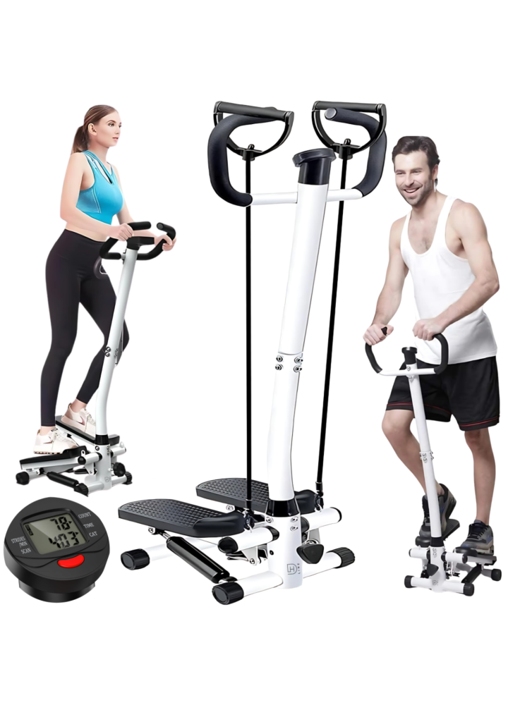 DH Line STEP 2 stepper prosty z kolumną i ramionami bateryjny linki do ćwiczeń licznik LCD regulacja olej smarujący zestaw