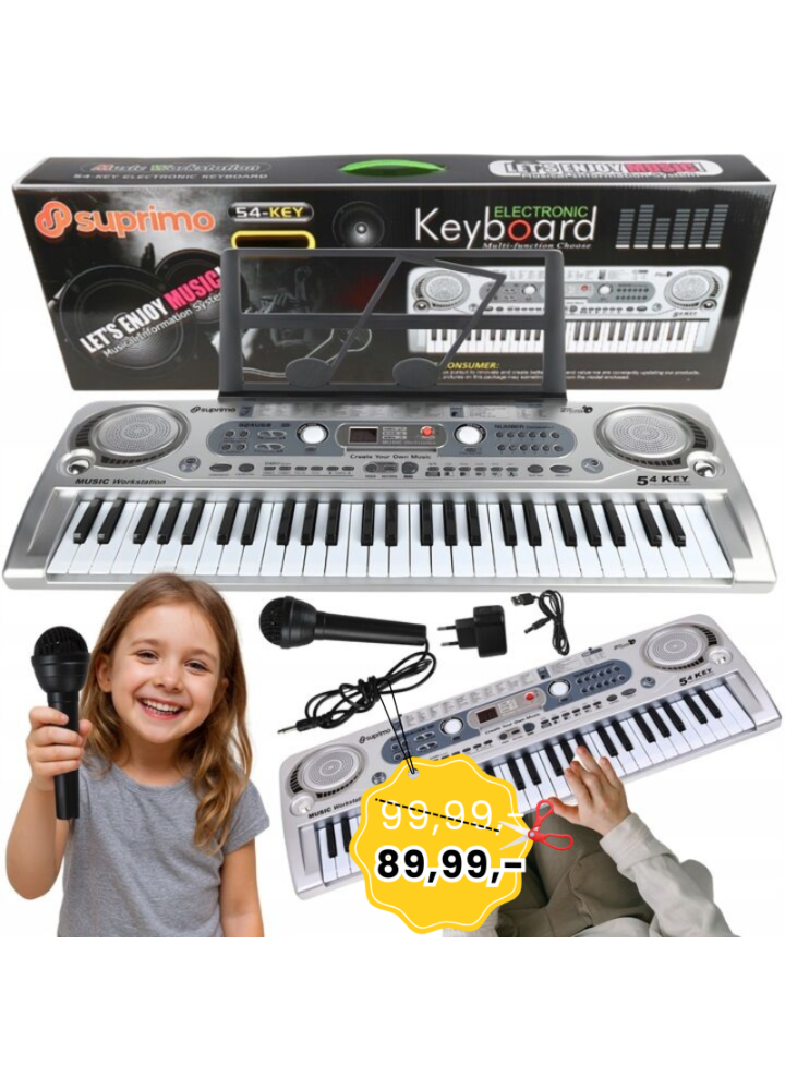 SUPRIMO 824 USB keyboard edukacyjny klawisze organy dla dzieci do nauki gry pulpit do nut mikrofon odtwarzacz MP3 AUX wyjście słuchawkowe