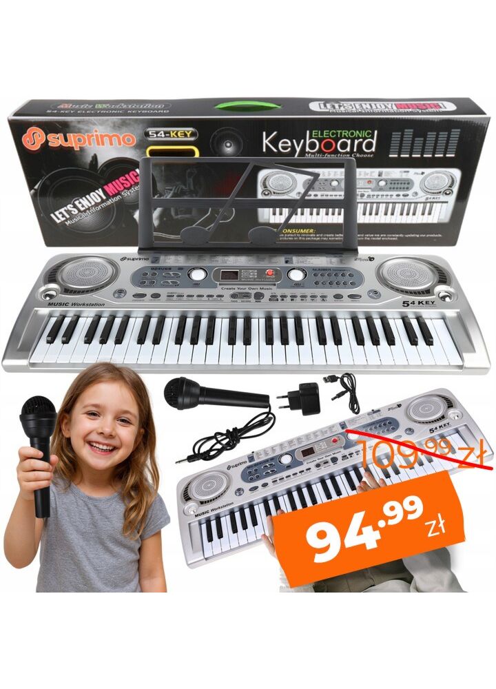 SUPRIMO 824 USB keyboard edukacyjny klawisze organy dla dzieci do nauki gry pulpit do nut mikrofon odtwarzacz MP3 AUX wyjście słuchawkowe