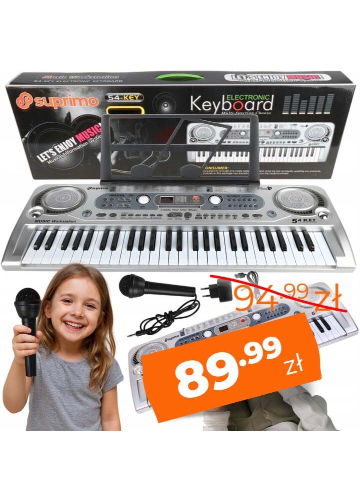 SUPRIMO 824 USB keyboard edukacyjny klawisze organy dla dzieci do nauki gry pulpit do nut mikrofon odtwarzacz MP3 AUX wyjście słuchawkowe