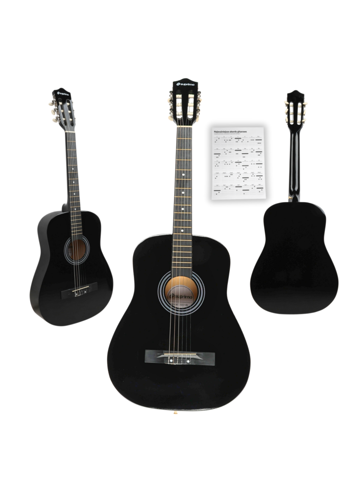 SUPRIMO CGS1 BK gitara klasyczna 4/4 czarna do nauki dla początkujących akordy zestaw