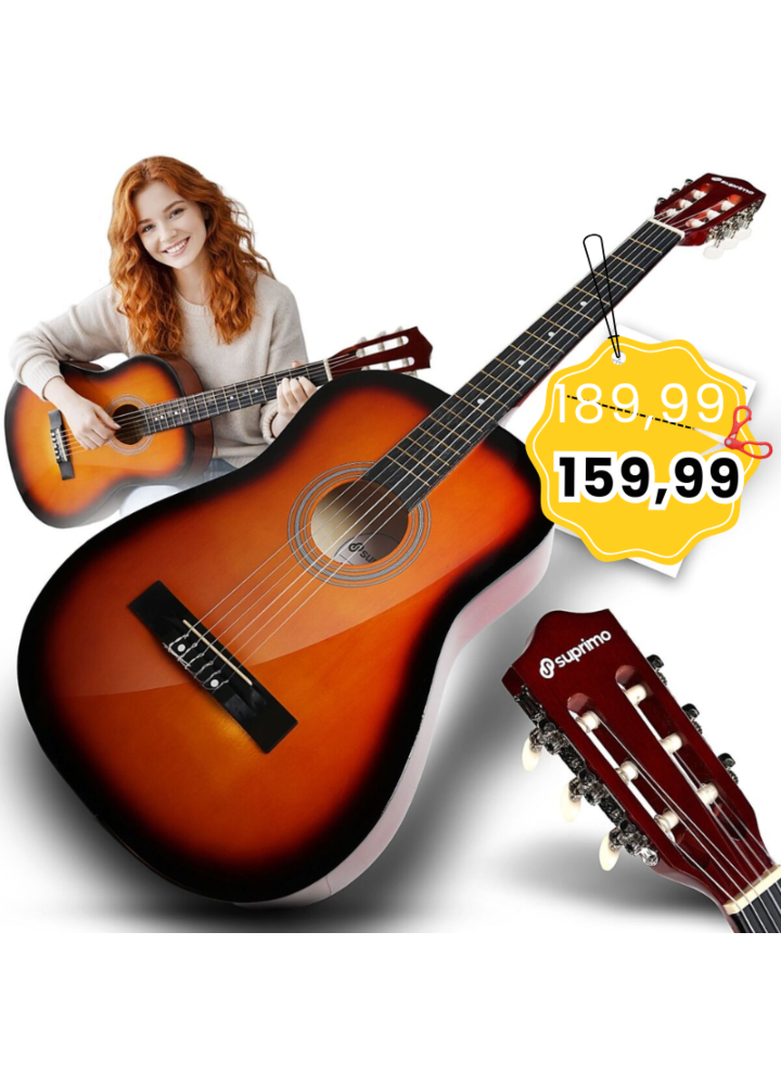 SUPRIMO CGS1 SB gitara klasyczna 4/4 sunburst do nauki dla początkujących akordy zestaw