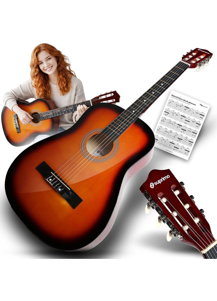 SUPRIMO CGS1 SB gitara klasyczna 4/4 sunburst do nauki dla początkujących akordy zestaw