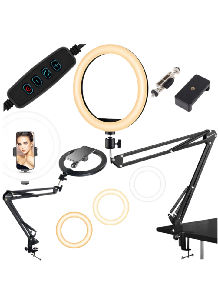 SUPRIMO DLS ramię statyw biurkowy lampa pierścieniowa LED USB uchwyt na smartfon kontroler przewodowy