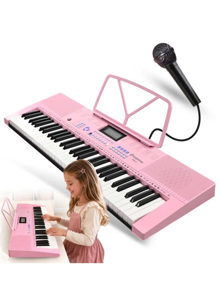 SUPRIMO EK611 PK keyboard elektroniczny edukacyjny 61 klawiszy różowy pulpit do nut mikrofon przewodowy zestaw