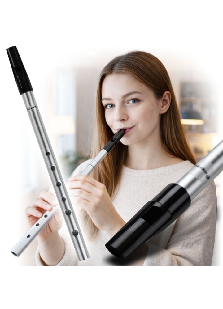 SUPRIMO FLT1 flażolet tin whistle flecik polski srebrny tonacja D osłona ochronna etui książeczki do nauki gry