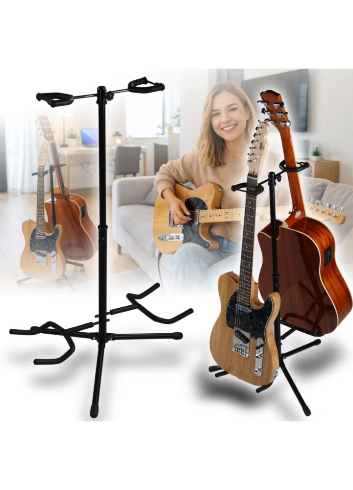 SUPRIMO GS4 stojak statyw gitarowy na 2 gitary czarny składany stalowy wolnostojący do 30 kg