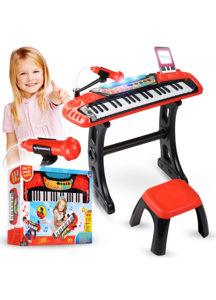 SUPRIMO IDA keyboard edukacyjny elektroniczny bateryjny organy pianino do nauki dla dzieci stołek mikrofon uchwyt mikrofonowy zestaw