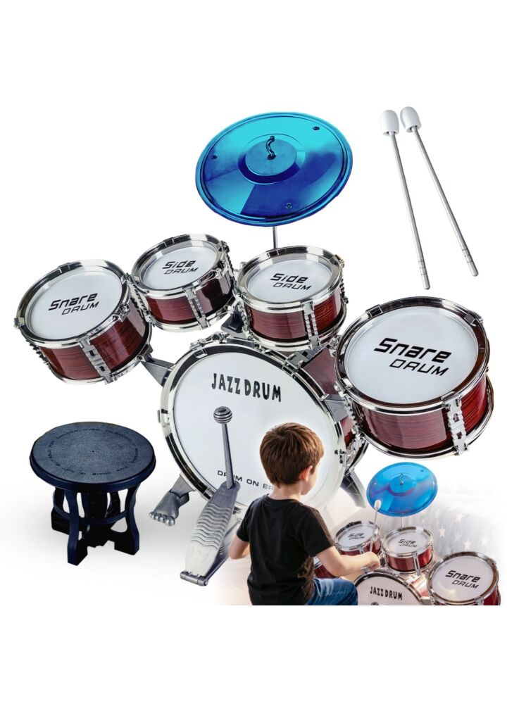 SUPRIMO K-DRUMS 1 perkusja dla dzieci zestaw perkusyjny 5 bębnów talerz krzesełko pałeczki