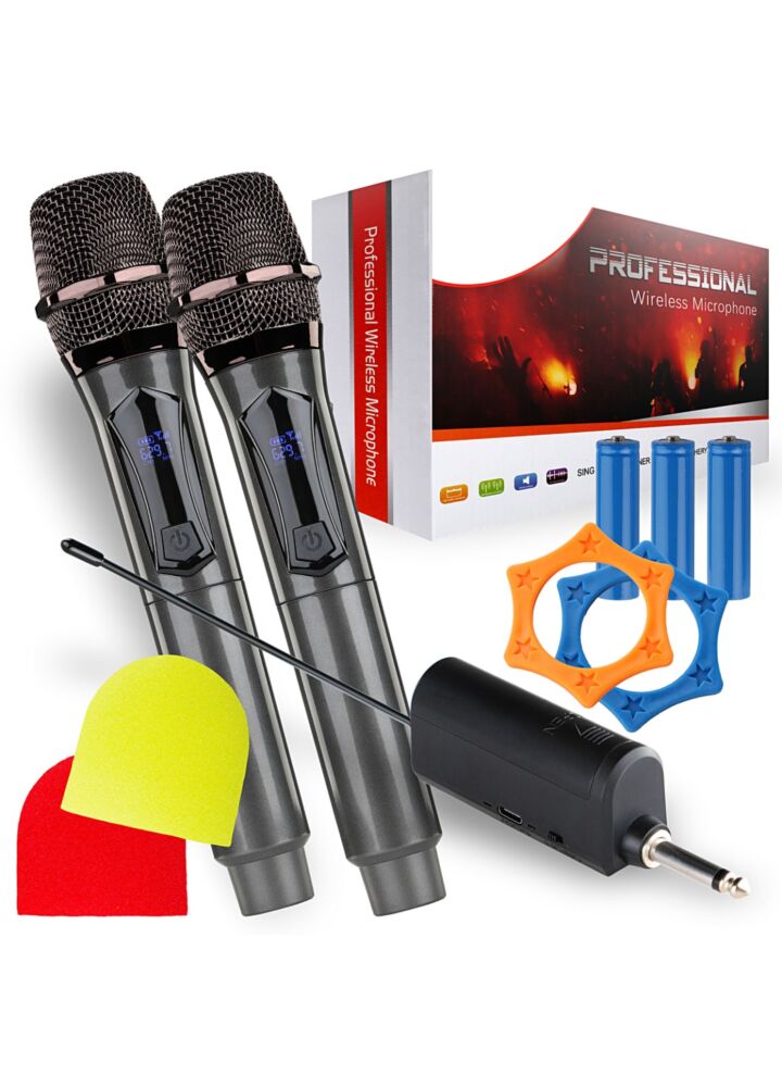 SUPRIMO K-MIC SET zestaw 2 akumulatorowych mikrofonów bezprzewodowych 2,4 GHz z odbiornikiem jack 6,35 mm do karaoke