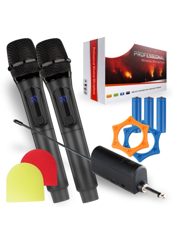 SUPRIMO K-MIC SET zestaw 2 akumulatorowych mikrofonów bezprzewodowych 2,4 GHz z odbiornikiem jack 6,35 mm do karaoke