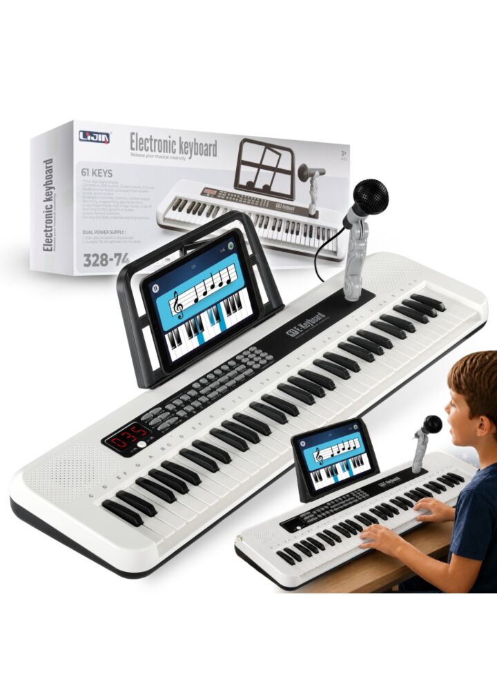 SUPRIMO KEY61 KD przenośny edukacyjny keyboard elektroniczny 61 klawiszy instrument dla dzieci do nauki gry pulpit do nut mikrofon przewodowy uchwyt na mikrofon wbudowane głośniki wyjście słuchawkowe zestaw