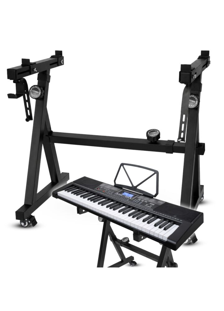 SUPRIMO KEY 3 stojak statyw klawiszowy z blokowanymi kółkami czarny składany regulowany mobilny żelazny na pianino keyboard syntezator uchwyt na słuchawki do 40 kg