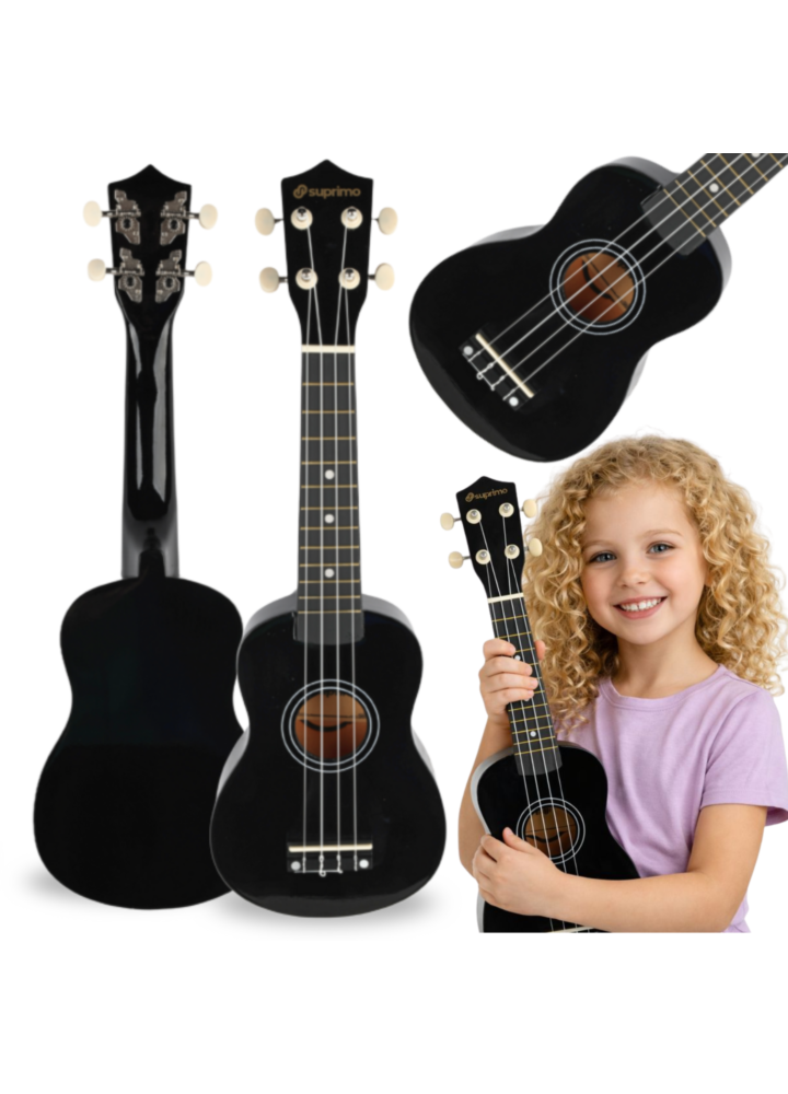 SUPRIMO UK21 BK ukulele sopranowe 21" czarne drewniane dla dzieci do nauki gry