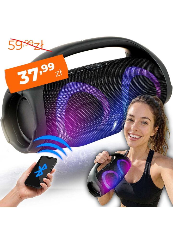 V-TONE BWS205 BK głośnik Bluetooth bezprzewodowy przenośny czarny akumulatorowy USB microSD AUX MP3 FM 2x5W
