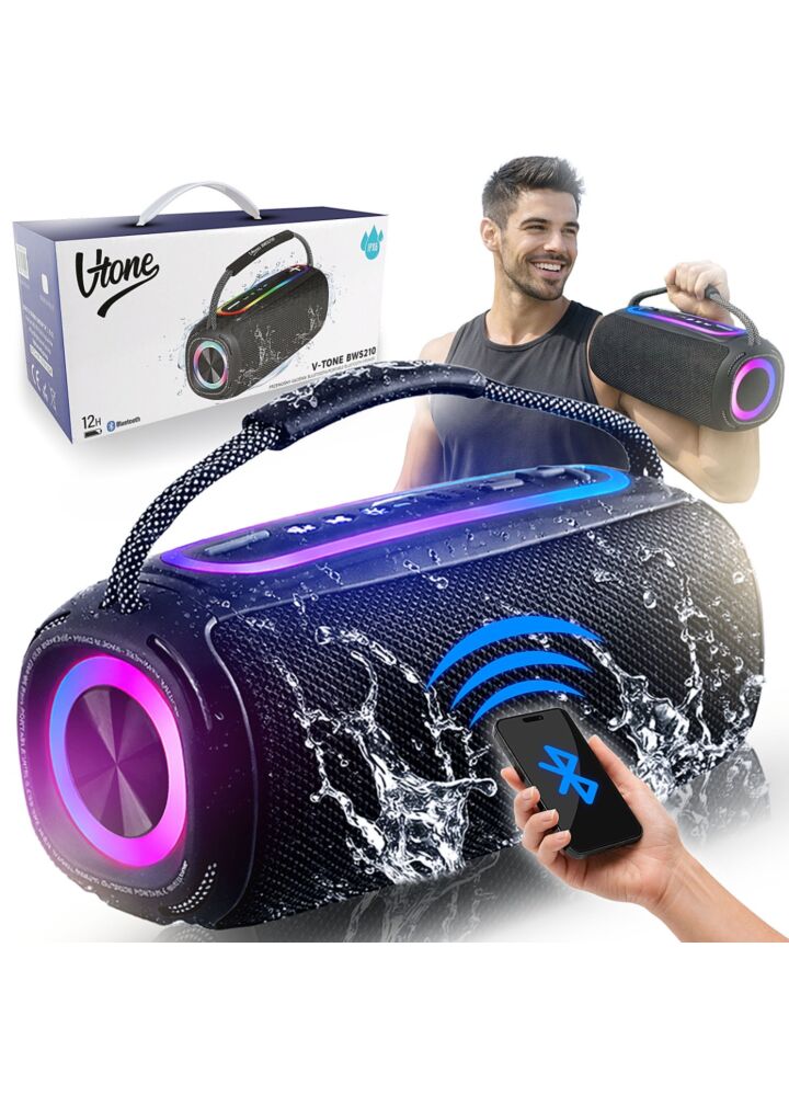 V-TONE BWS210 BK speaker Bluetooth wireless portable black battery-powered USB microSD AUX MP3 FM 2x10W