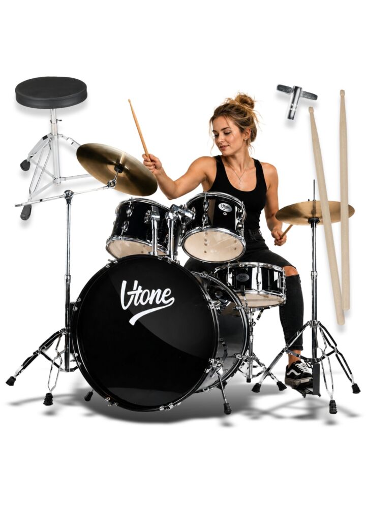 V-TONE AD KIT 1 BK perkusja akustyczna czarna zestaw perkusyjny 5-częściowy hardware klucz regulacyjny pałeczki stołek