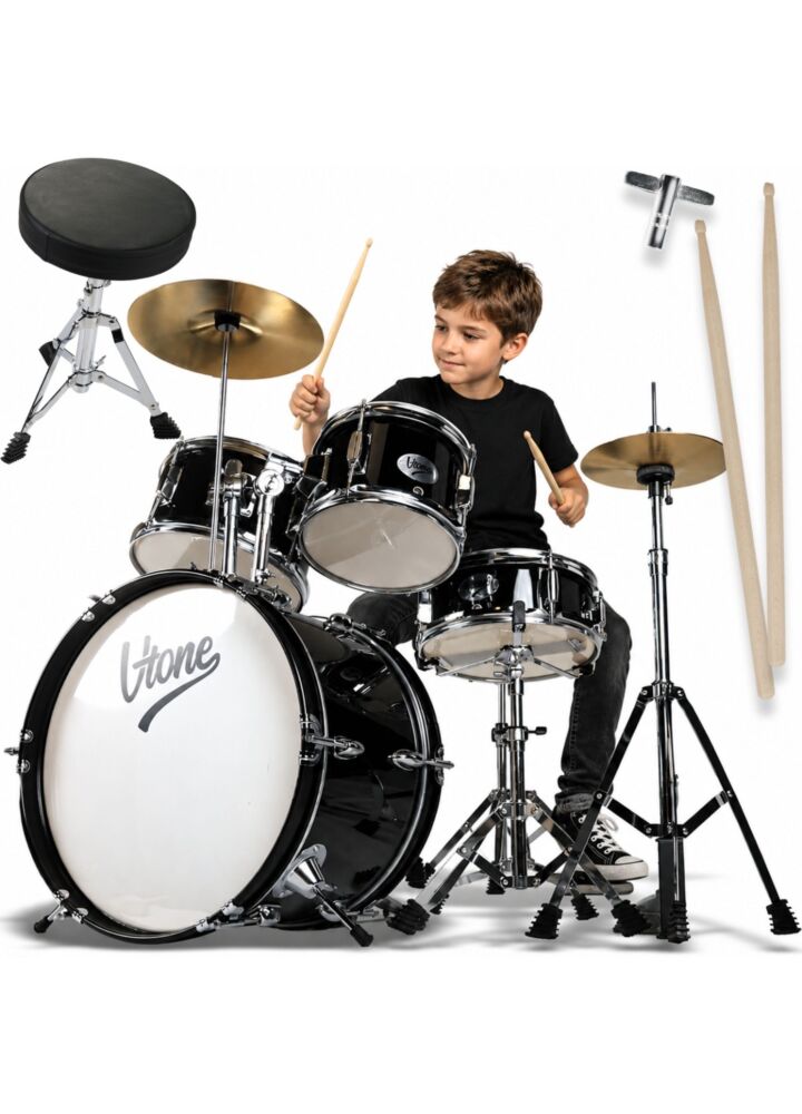V-TONE ADJR 1 BK perkusja akustyczna junior czarna zestaw perkusyjny 5-częściowy hardware klucz regulacyjny pałeczki stołek