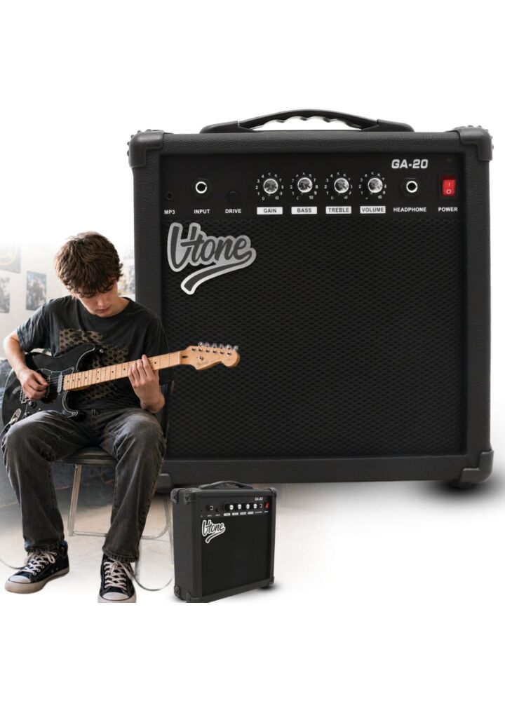 V-TONE AMP20 combo gitarowe wzmacniacz 20W do gitary elektrycznej tranzystorowy czarny efekt drive EQ AUX wyjście słuchawkowe