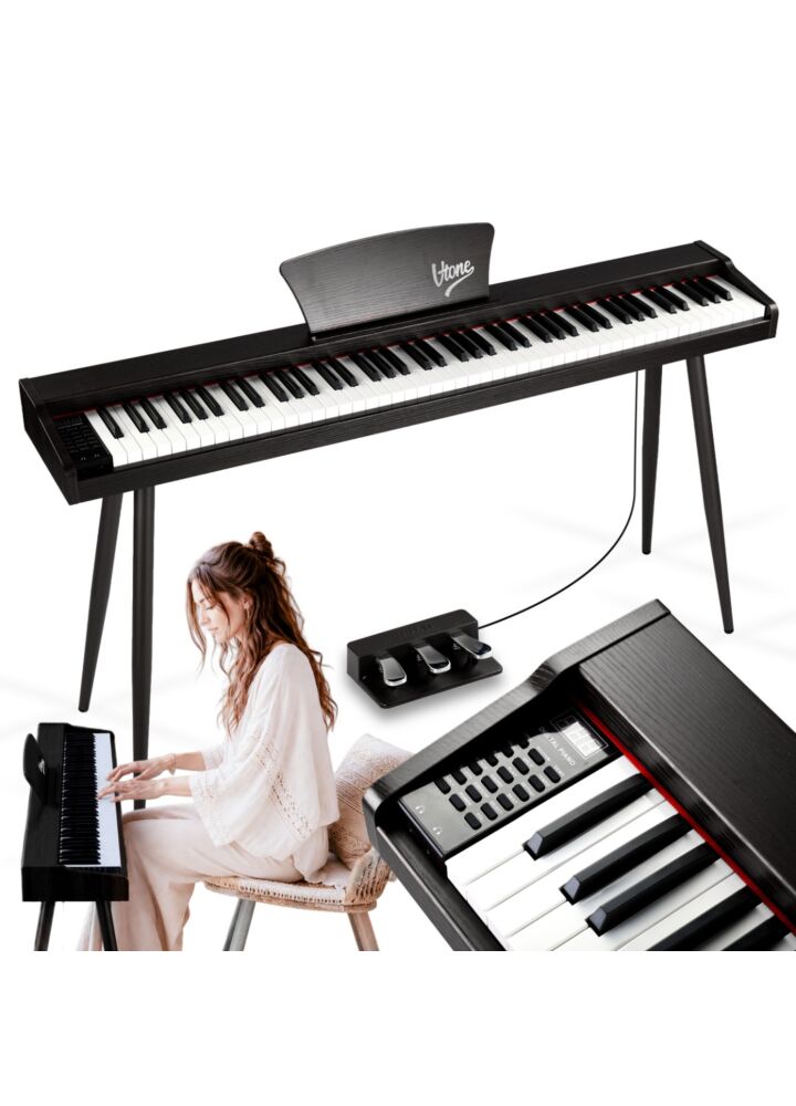 V-TONE BL-130 BK pianino cyfrowe czteronożne czarne wolnostojące 88 klawiszy Bluetooth MIDI pulpit do nut 3 pedały pianinowe zasilanie sieciowe wbudowane głośniki 3x wyjście słuchawkowe wejście audio zestaw