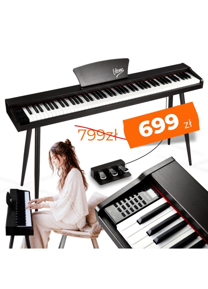 V-TONE BL-130 BK pianino cyfrowe czteronożne czarne wolnostojące 88 klawiszy Bluetooth MIDI pulpit do nut 3 pedały pianinowe zasilanie sieciowe głośniki 3x wyjście słuchawkowe wejście audio zestaw