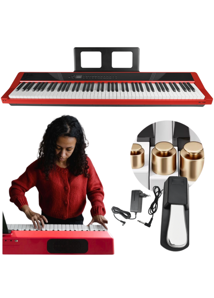 V-TONE BL-190 pianino cyfrowe przenośne ważone klawisze klawiatura młoteczkowa USB-B MIDI AUX Bluetooth 3x wyjście słuchawkowe pulpit do nut pedał sustain