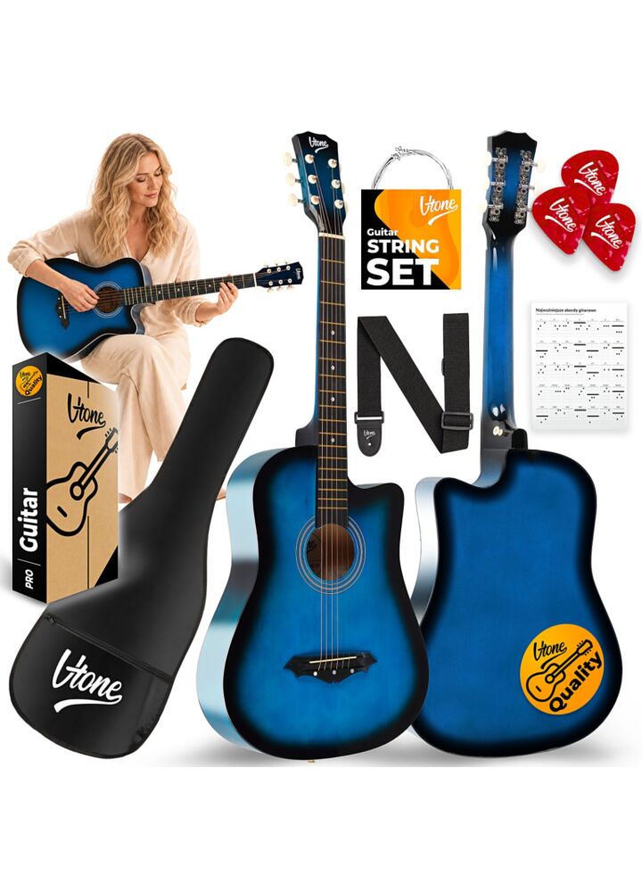 V-TONE AG ONE BB gitara akustyczna 4/4 blueburst do nauki dla początkujących kostki pasek zapasowe struny pokrowiec akordy zestaw