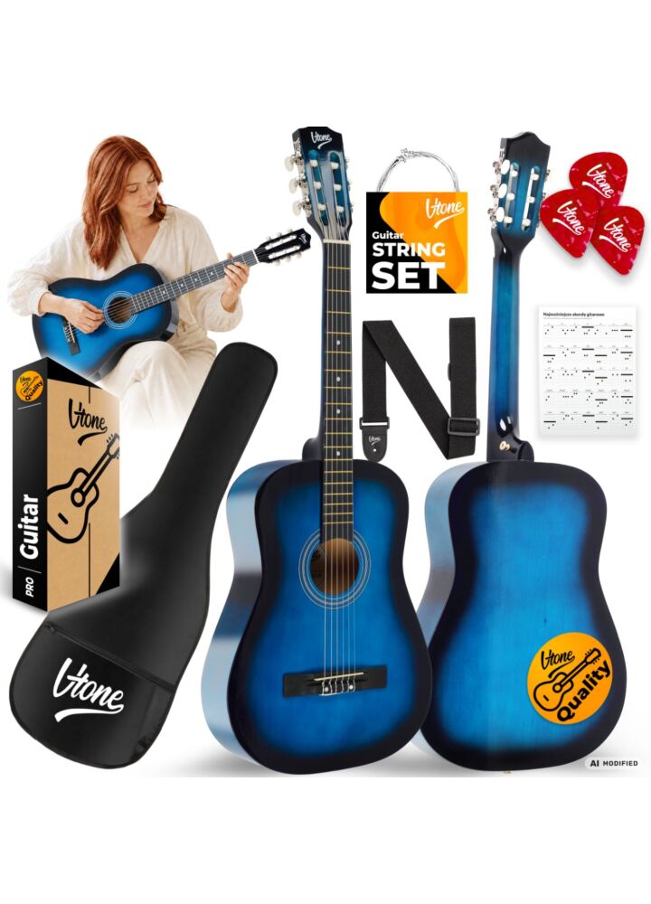 V-TONE CG ONE BB gitara klasyczna 4/4 blueburst do nauki dla początkujących kostki pasek zapasowe struny pokrowiec akordy zestaw