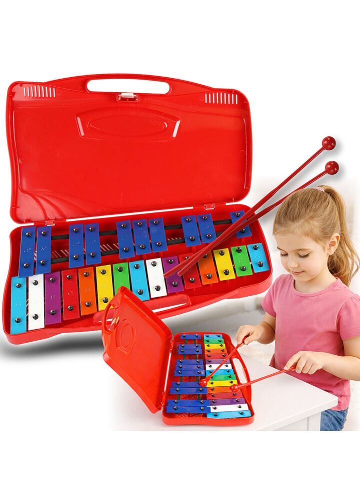 V-TONE DCS 25 SET cymbałki dzwonki chromatyczne 25-tonowe instrument dla dzieci glockenspiel edukacyjny 2 pałeczki do gry walizka transportowa