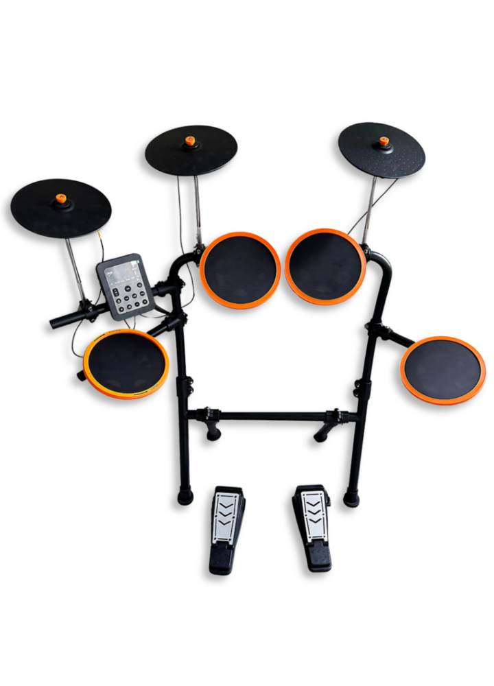 V-TONE ED1 perkusja elektroniczna przenośna USB MIDI AUX wyjście słuchawkowe pedały pałeczki perksusyjne klucz regulacyjny zestaw