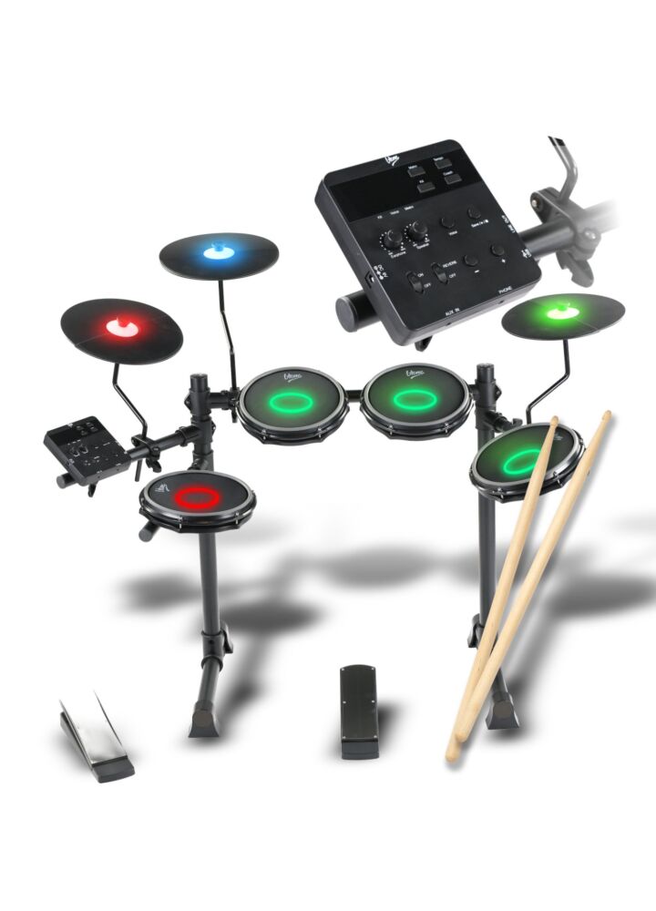 V-TONE ELD1 perkusja elektroniczna 7 podświetlanych padów Bluetooth AUX IN USB-B wyjście słuchawkowe wyjście audio pałeczki perkusyjne zestaw perkusyjny