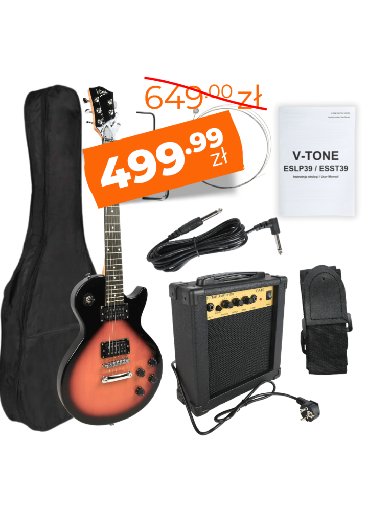 V-TONE ESLP39 SB gitara elektryczna 4/4 Les Paul 34" HH sunburst + wzmacniacz gitarowy zestaw