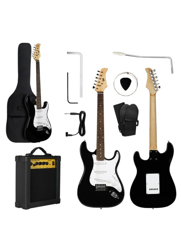 V-TONE ESST39 BK electric guitar 4/4 stratocaster 39" SSS black + guitar amplifier set