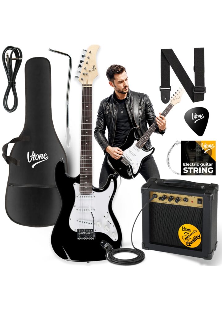 V-TONE ESST39 BK gitara elektryczna 4/4 stratocaster 39" SSS czarna + wzmacniacz gitarowy zestaw