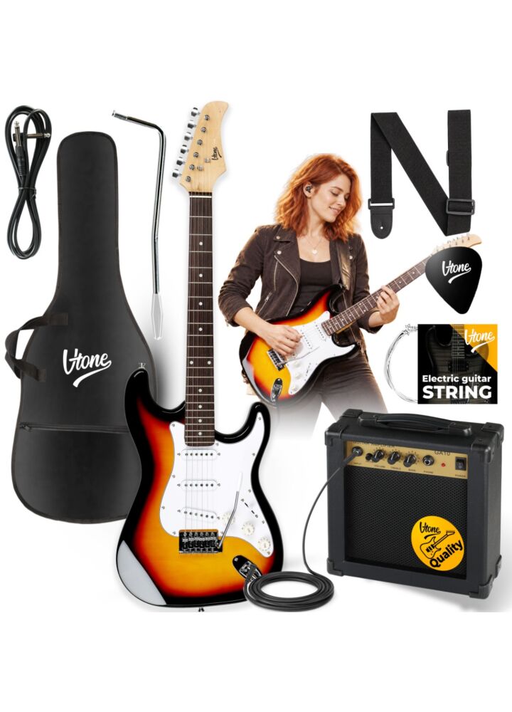 V-TONE ESST39 SB gitara elektryczna 4/4 stratocaster 39" SSS sunburst + wzmacniacz gitarowy zestaw