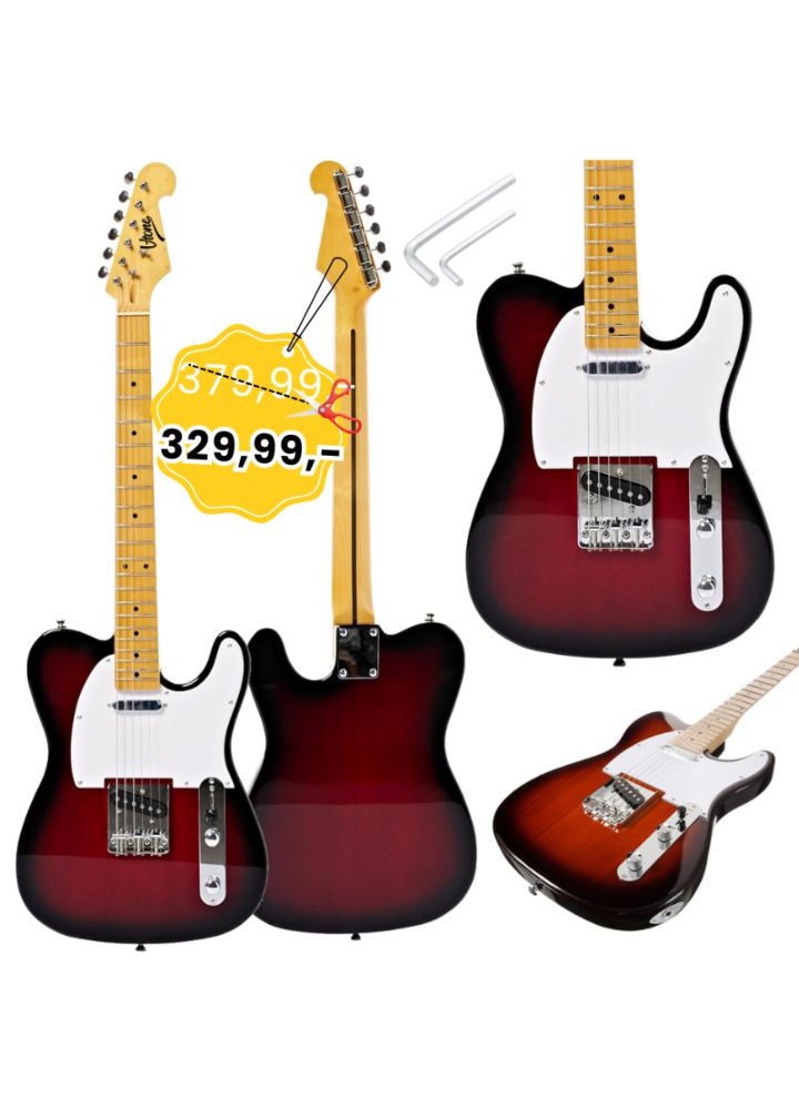 V-TONE ETL39 RB gitara elektryczna 4/4 telecaster 39" SS redburst klucze imbusowe