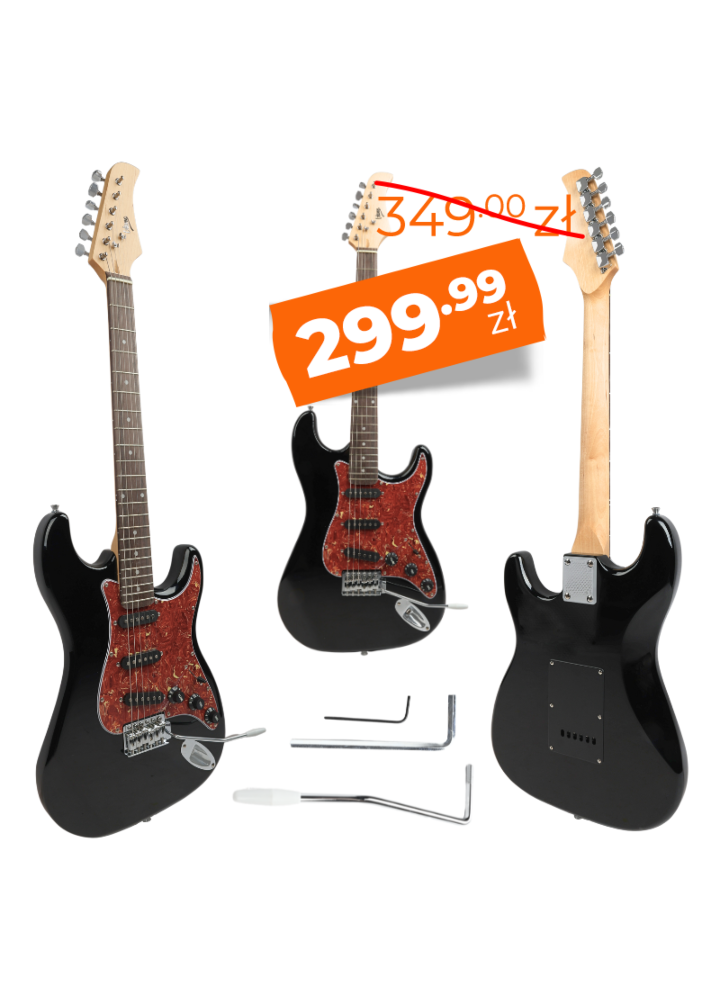 V-TONE GST39 BK gitara elektryczna 4/4 stratocaster 39" SSS ramię tremolo klucze imbusowe