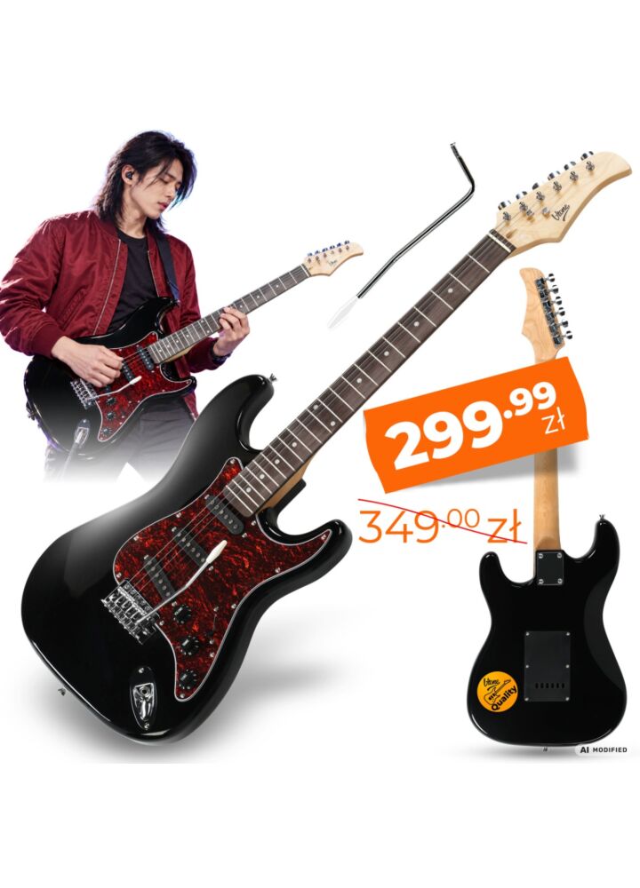 V-TONE GST39 BK gitara elektryczna 4/4 stratocaster 39" SSS ramię tremolo klucze imbusowe
