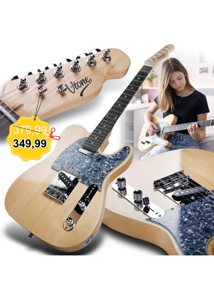 V-TONE GTL39 NT gitara elektryczna 4/4 telecaster 39" SS naturalne drewno klucze imbusowe