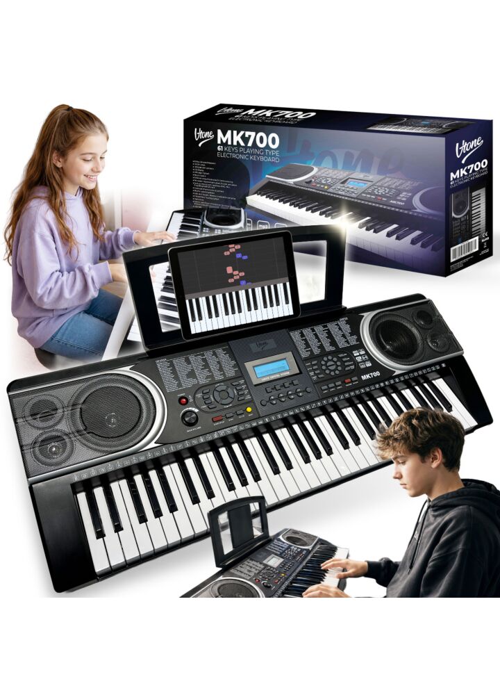 V-TONE MK700 przenośny edukacyjny keyboard elektroniczny MIDI 61 klawiszy instrument dla dzieci do nauki gry pulpit do nut odtwarzacz MP3 USB wbudowane głośniki wyjście słuchawkowe zestaw