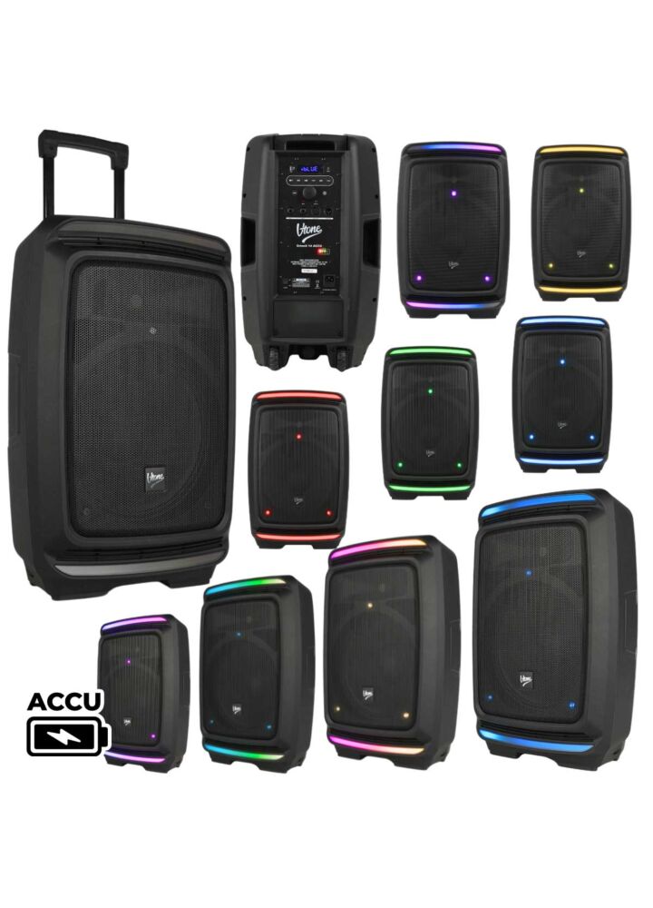 V-TONE OrionX 14 ACCU active loudspeaker battery-powered black Bluetooth TWS USB AUX FM DSP retractable handle transport wheels 135W RMS
