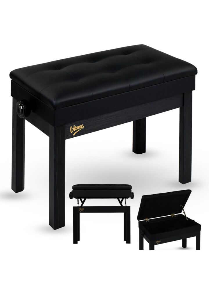 V-TONE PB2 BK ława do pianina keyboardu czarna tapicerowana siedzisko dla muzyka schowek regulowana 49-57 cm do 140 kg