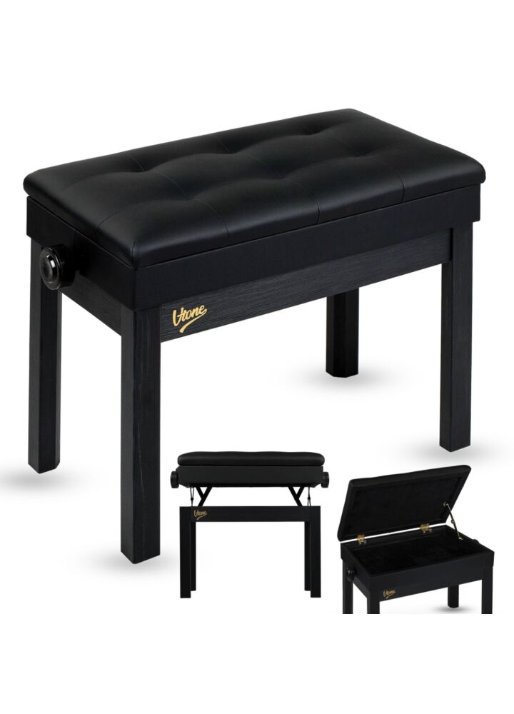 V-TONE PB2 BK ława do pianina keyboardu czarna tapicerowana siedzisko dla muzyka schowek regulowana 49-57 cm do 140 kg
