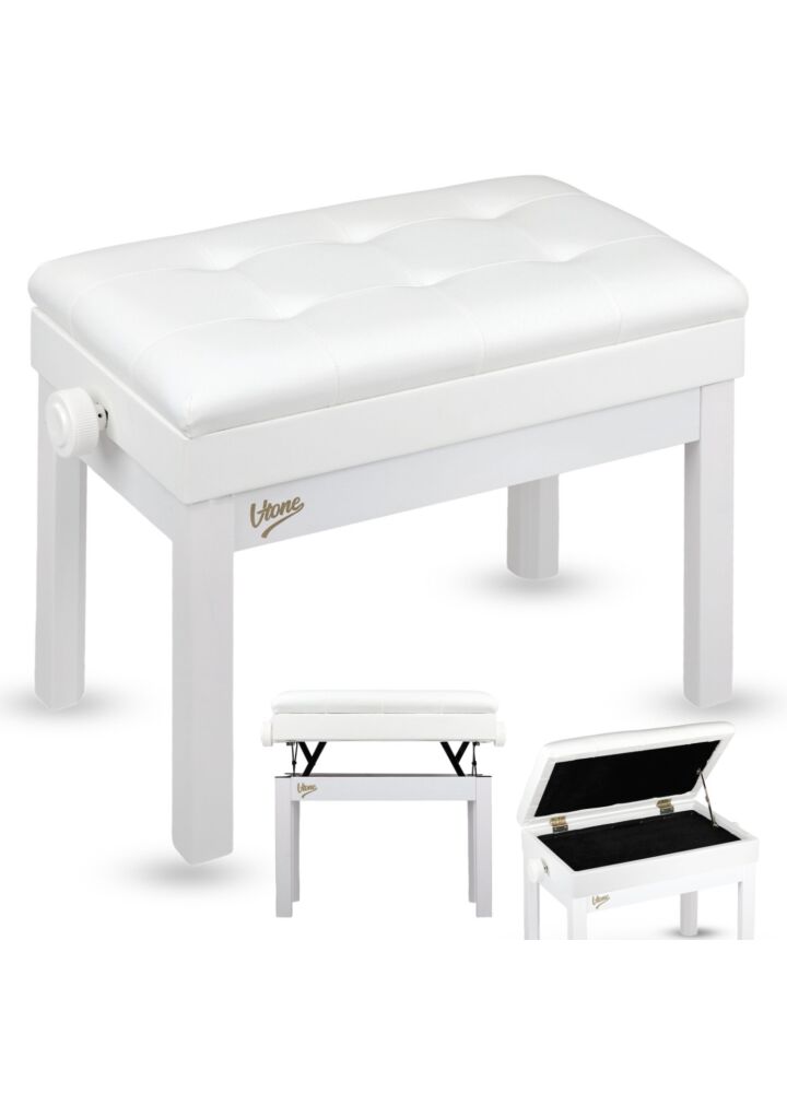 V-TONE PB2 WH ława do pianina keyboardu biała tapicerowana siedzisko dla muzyka schowek regulowana 49-57 cm do 140 kg