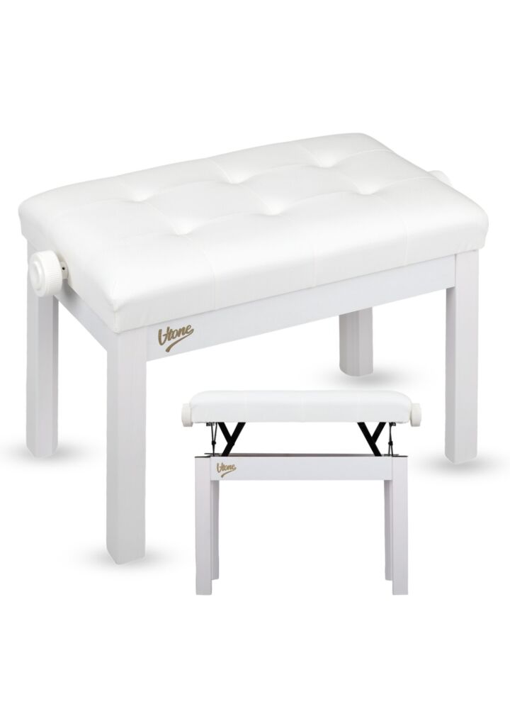 V-TONE PB3 WH ława do pianina keyboardu biała tapicerowana siedzisko dla muzyka regulowana 47-55 cm do 140 kg