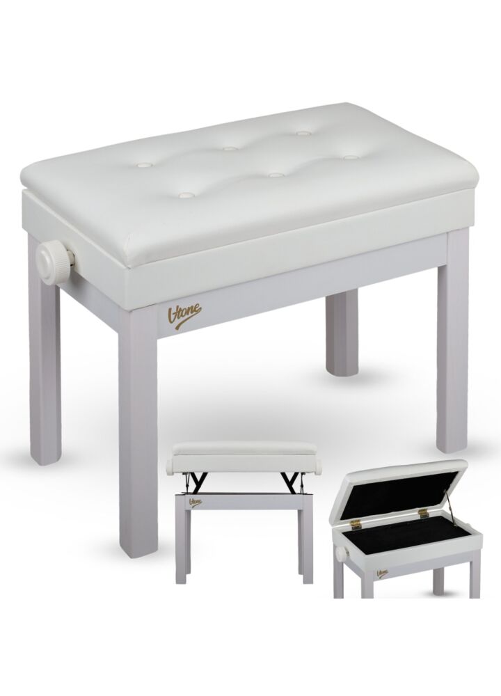 V-TONE PB4 WH ława do pianina keyboardu biała tapicerowana siedzisko dla muzyka schowek regulowana 49-57 cm do 140 kg