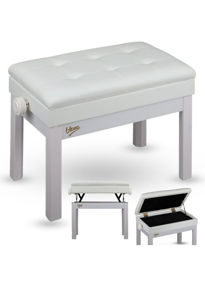 V-TONE PB2 WH ława do pianina keyboardu biała tapicerowana siedzisko dla muzyka schowek regulowana 49-57 cm do 140 kg