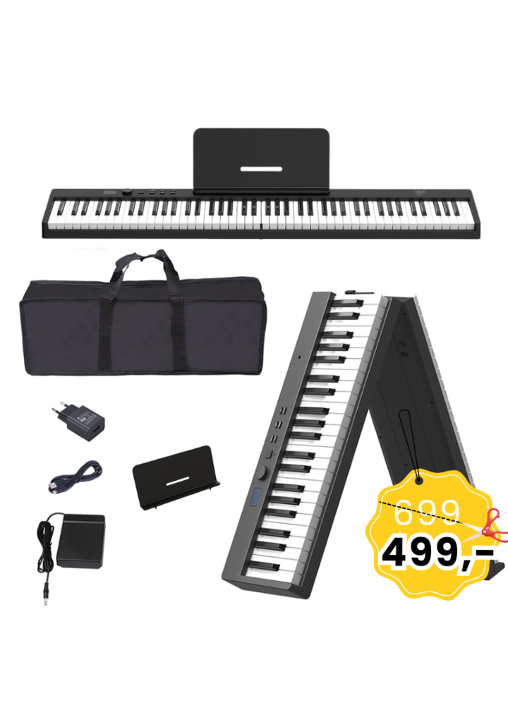 V-TONE PFP pianino cyfrowe przenośne składane czarne 88 klawiszy pulpit do nut pokrowiec USB-C