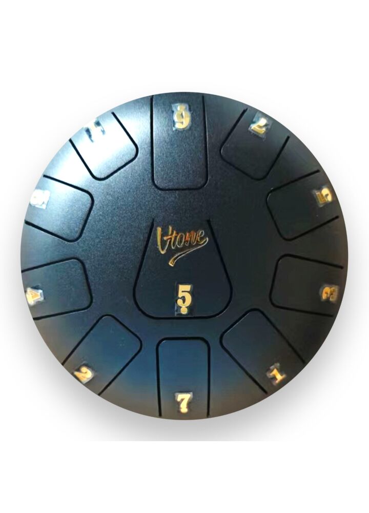 V-TONE VBJ 8-11 BK stalowy bęben językowy tank drum hank drum czarny 8 cali 11 tonów pałeczki perkusyjne pokrowiec z paskiem 4 nakładki na palce uchwyt na pałeczki naklejki lista melodii ściereczka zestaw