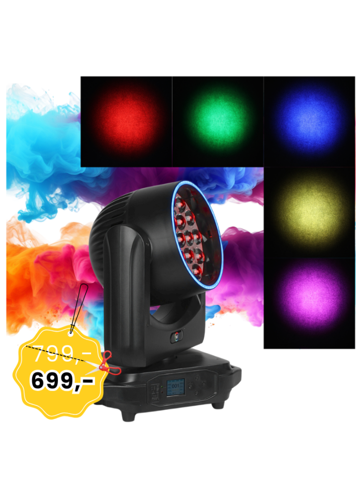 LIGHT4ME SKY WASH 19x15W RGBW głowica ruchoma oświetlenie estradowe efekt ring 19x15W RGBW LED + 60x0,3W RGB SMD LED uchwyt montażowy omega